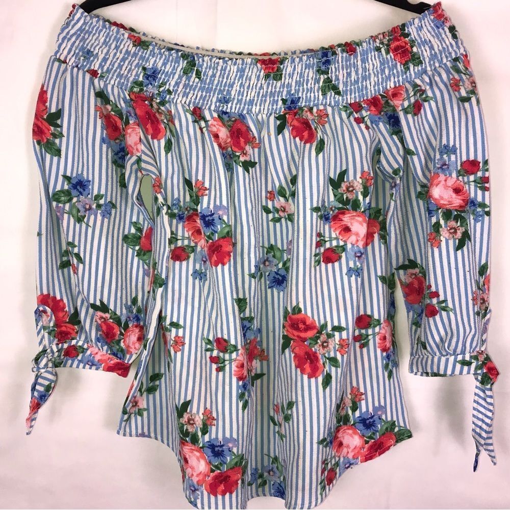 Rue21 Off the Shoulder Striped and Floral Top